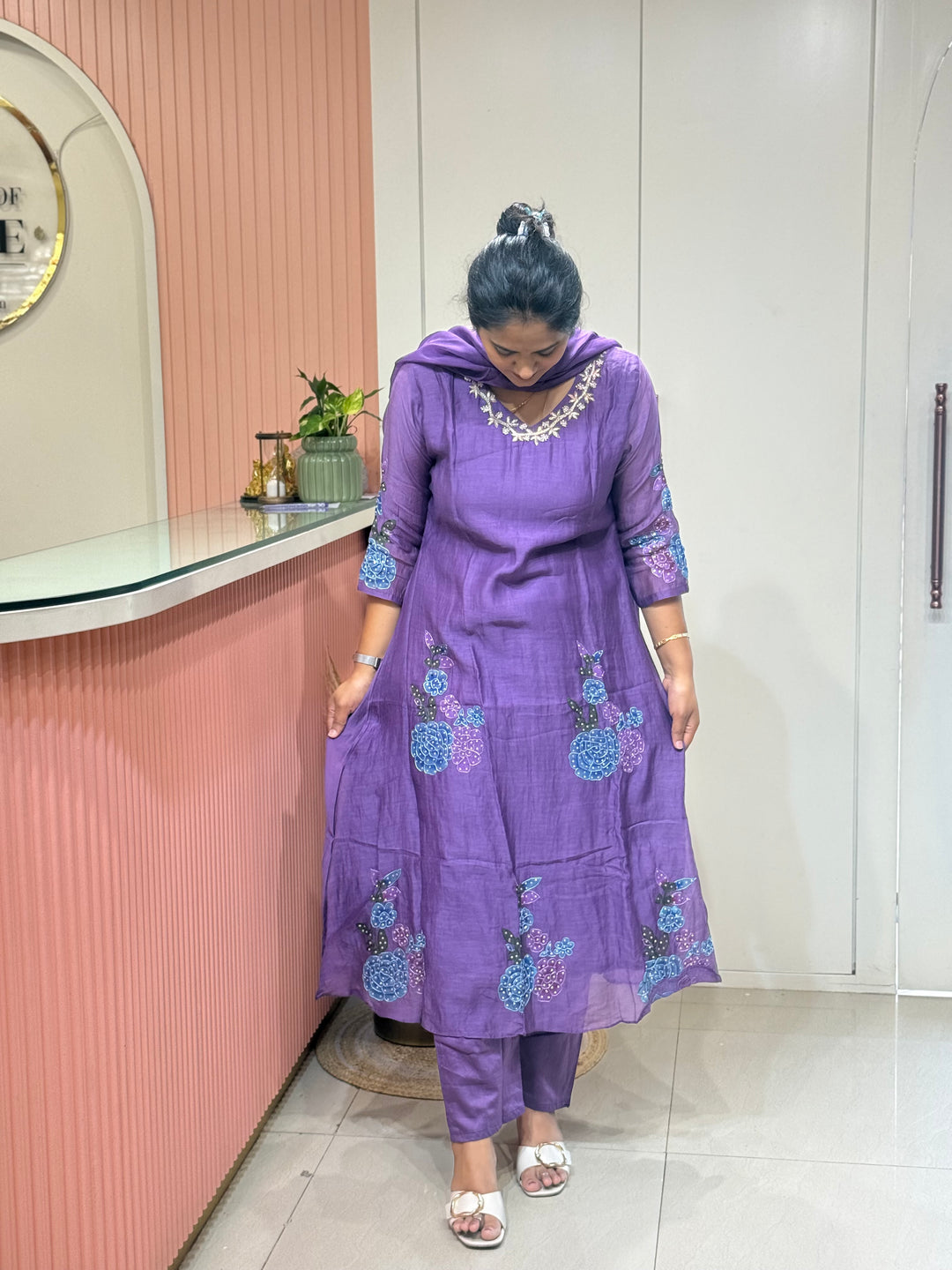 Pure Banarasi Mul Chanderi 3 Pcs Kurti set | R218