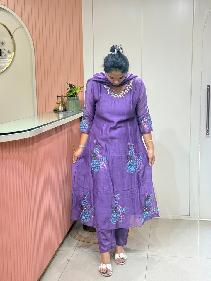 Pure Banarasi Mul Chanderi 3 Pcs Kurti set | R218