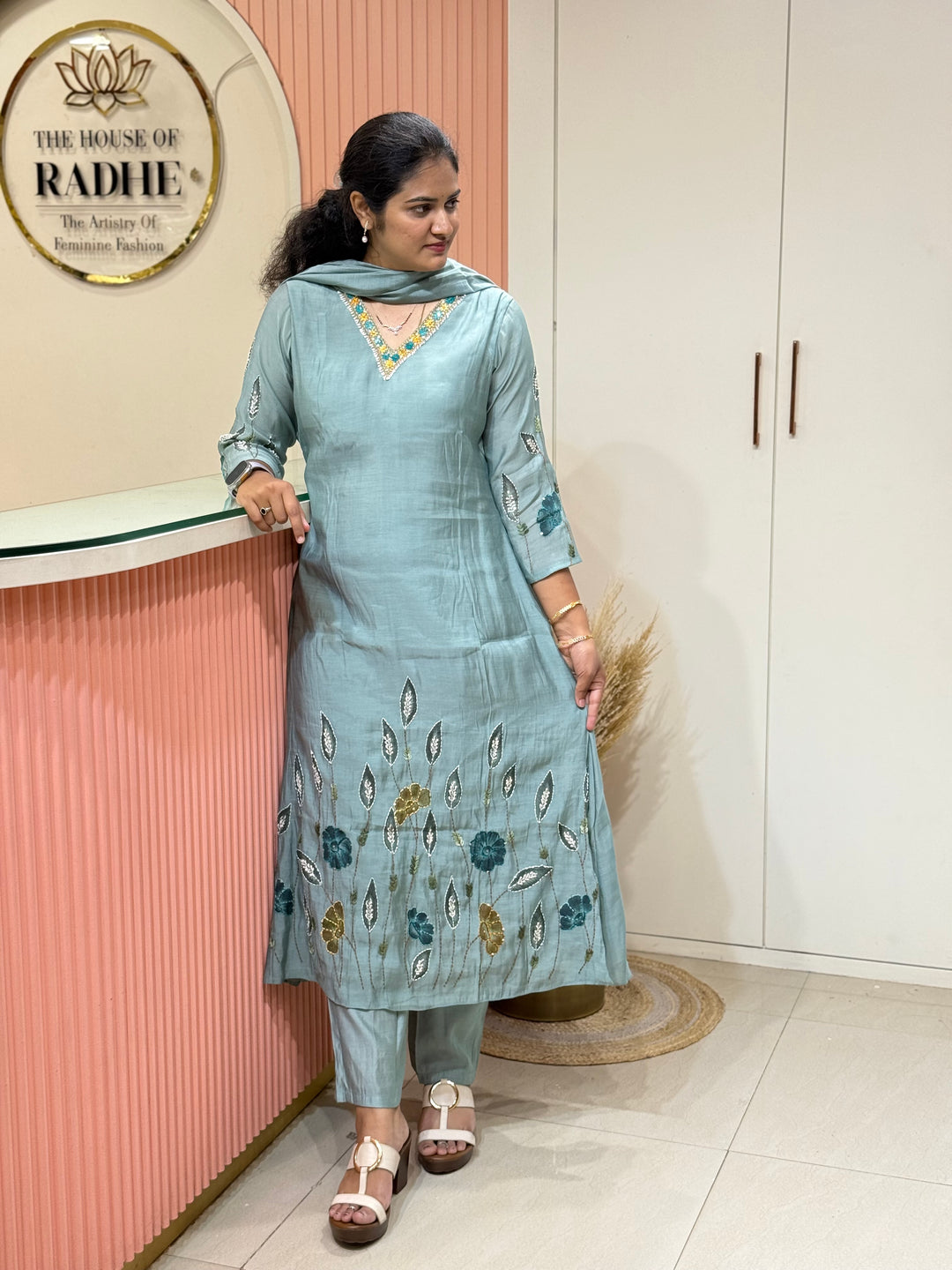 Mul Chanderi Collection with Hand Brush paint and Embroidery work (Cotton Lining) | R206
