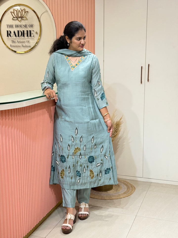 Mul Chanderi Collection with Hand Brush paint and Embroidery work (Cotton Lining) | R206