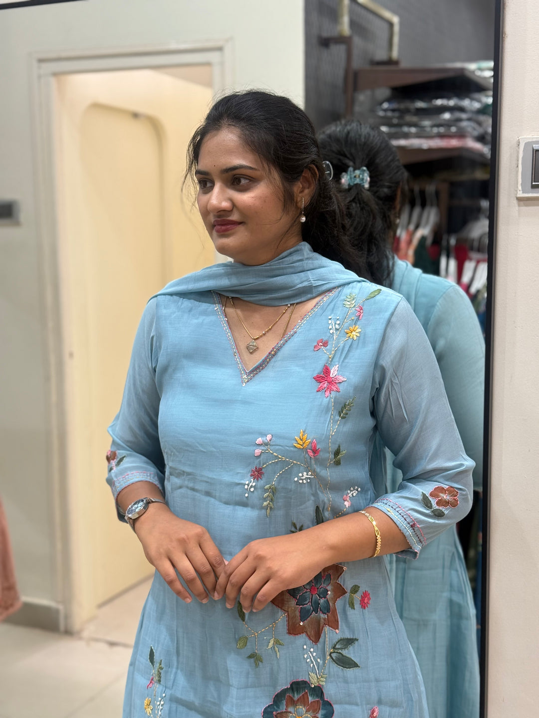 Mul Chanderi Collection with Hand Brush paint and Embroidery work (Cotton Lining) | R206