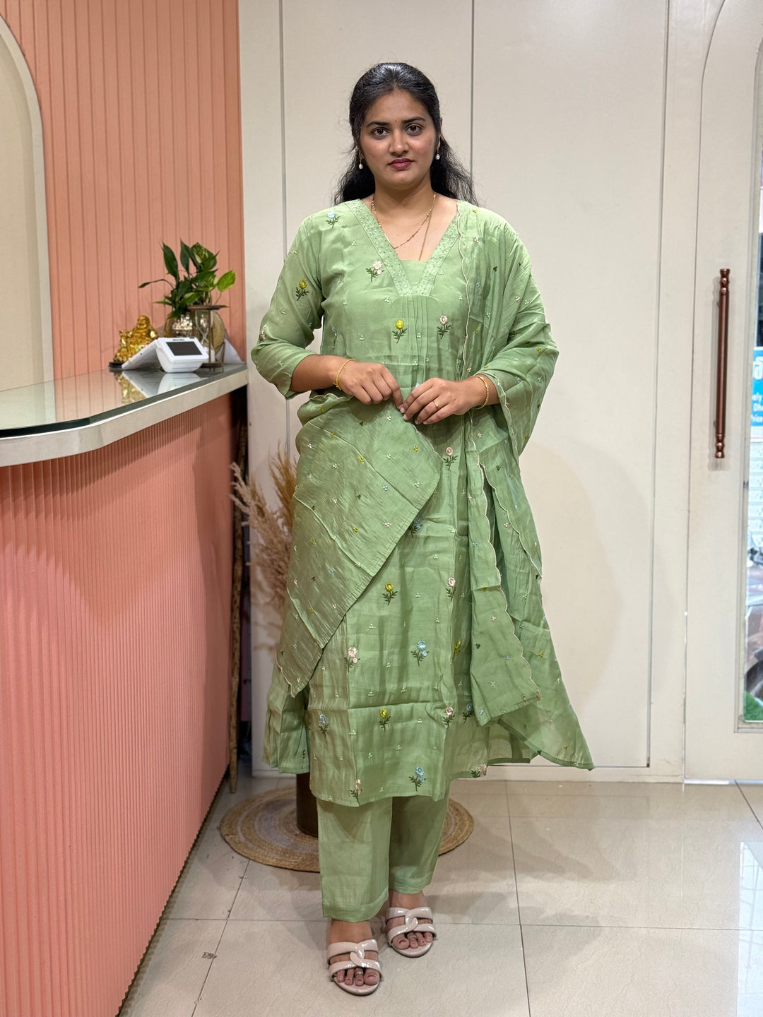 Mul Chanderi with Beautiful  Embroidery work| R209