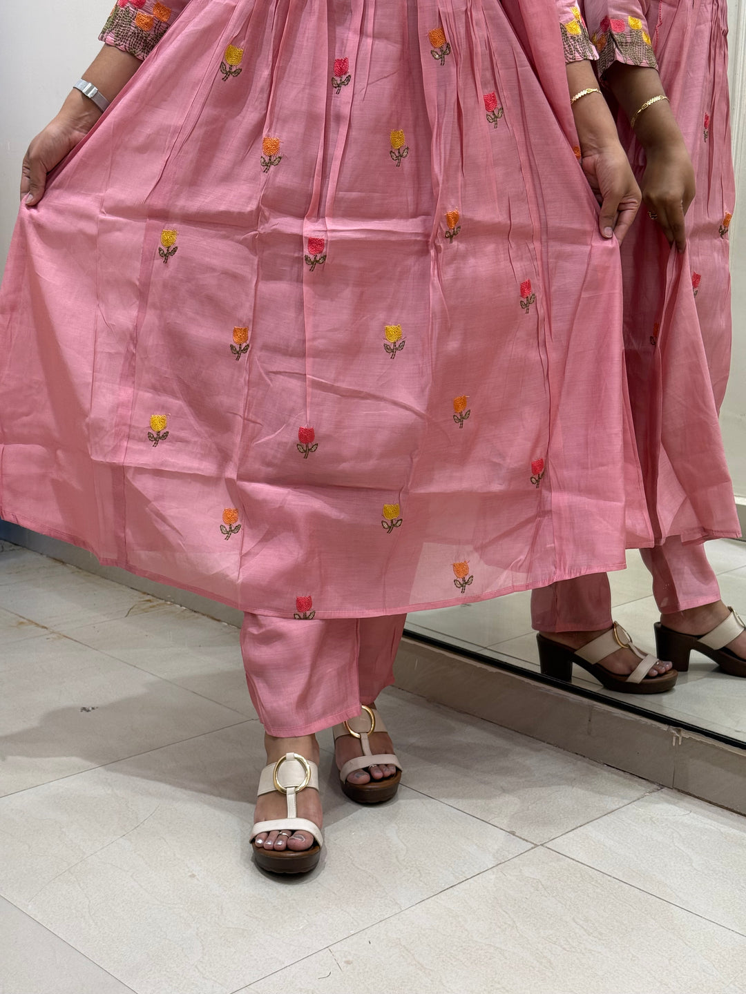 Mul Chanderi Embroidery Collection – Elegant Flare Pattern | R179
