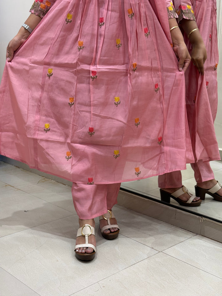 Mul Chanderi Embroidery Collection – Elegant Flare Pattern | R179