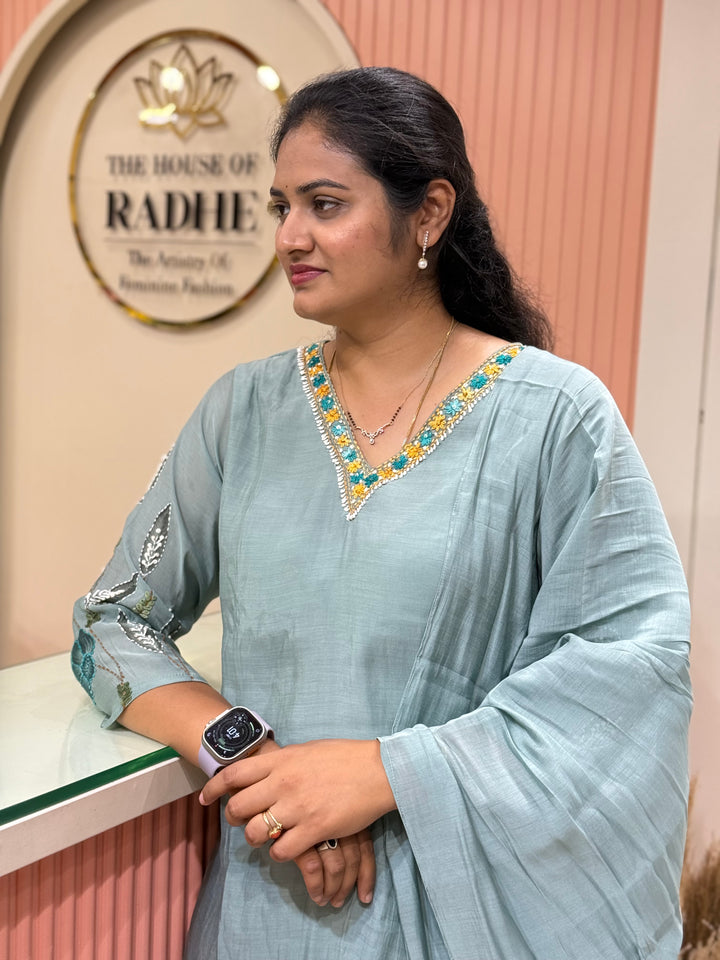Mul Chanderi Collection with Hand Brush paint and Embroidery work (Cotton Lining) | R206