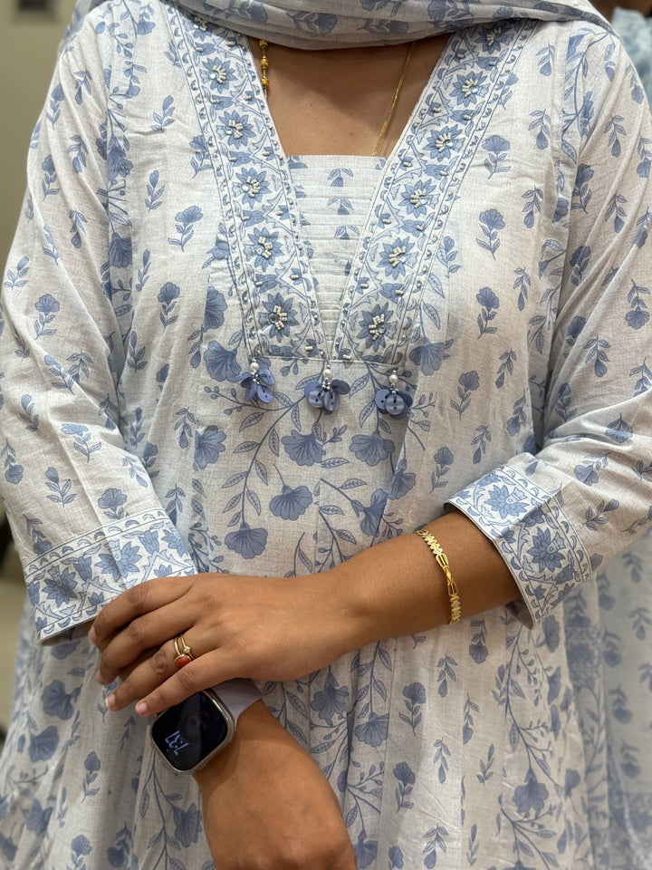 Cotton Dress with Cotton Lining – Summer Collection (White Base) | R113