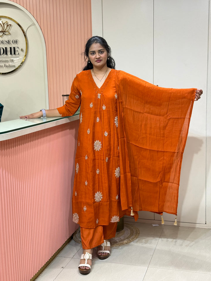 Coral Mul Chanderi Collection Semi Party Wear (Cut Dana &amp; bead Work) A -Line Pattern | R214