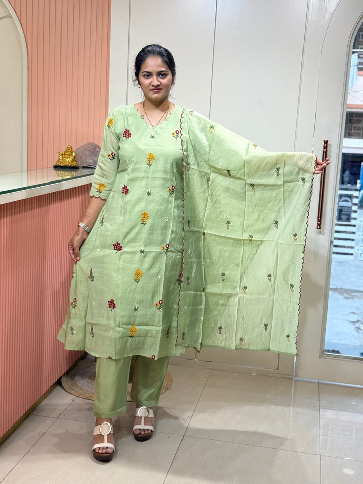 Mul Chanderi Embroidery Collection – Elegant Flare Pattern | R179