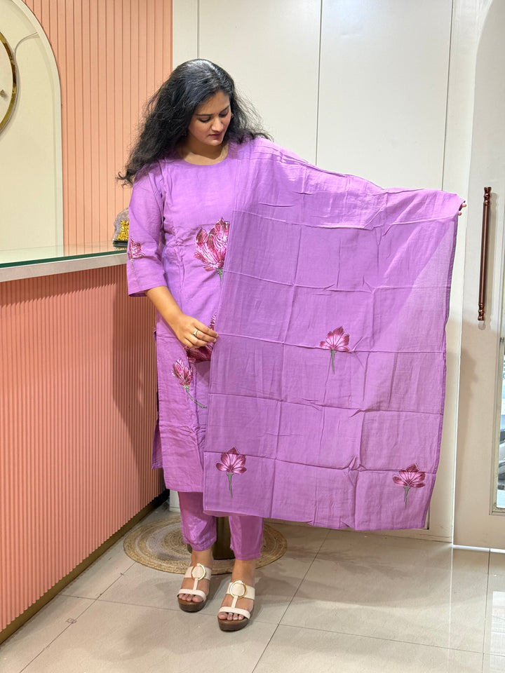 Brush Paint Mul Chanderi Collection With Cutdana Work | R209
