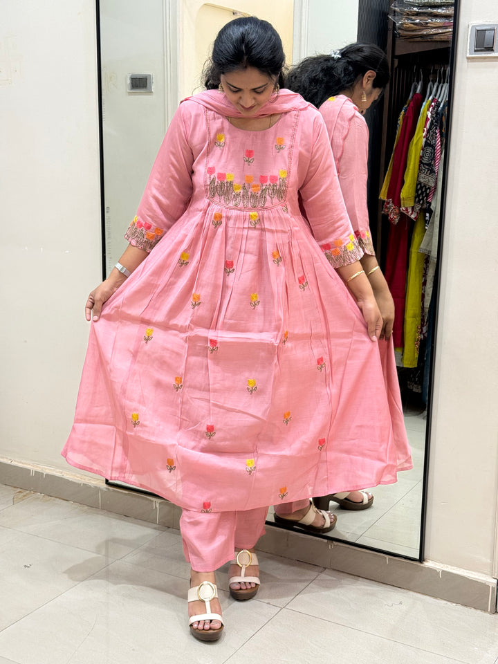 Mul Chanderi Embroidery Collection – Elegant Flare Pattern | R179