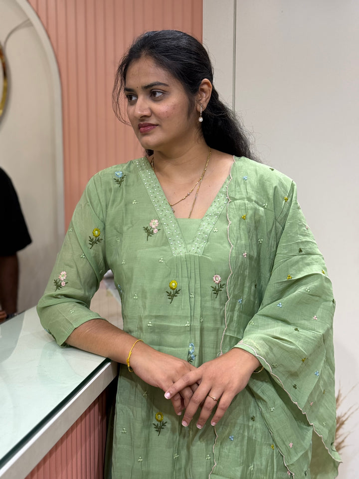 Mul Chanderi with Beautiful  Embroidery work| R209
