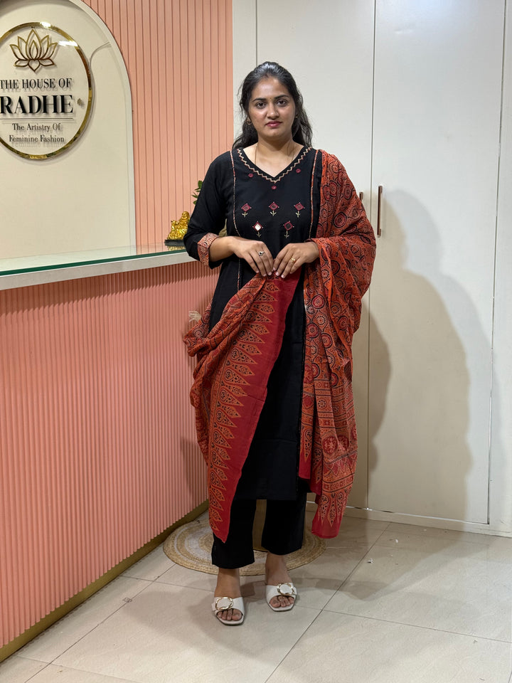 Khadi Cotton Collection With Ajrakh Print Dupatta | R210