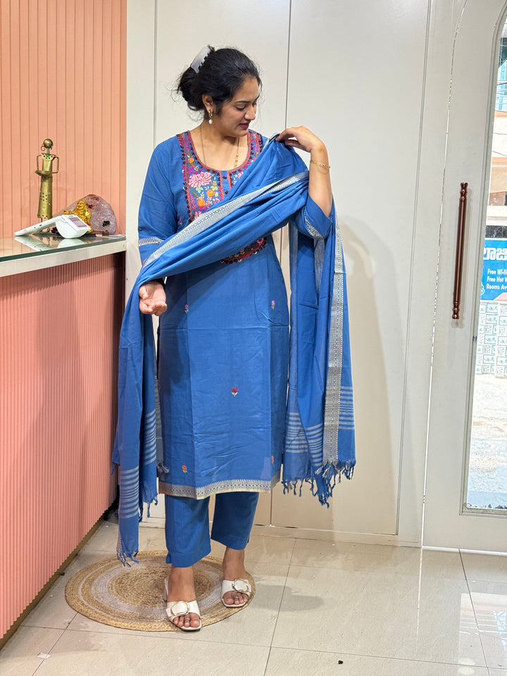 Mangalagiri Cotton Heavy Knot Work 3 pcs Set - RADHE22