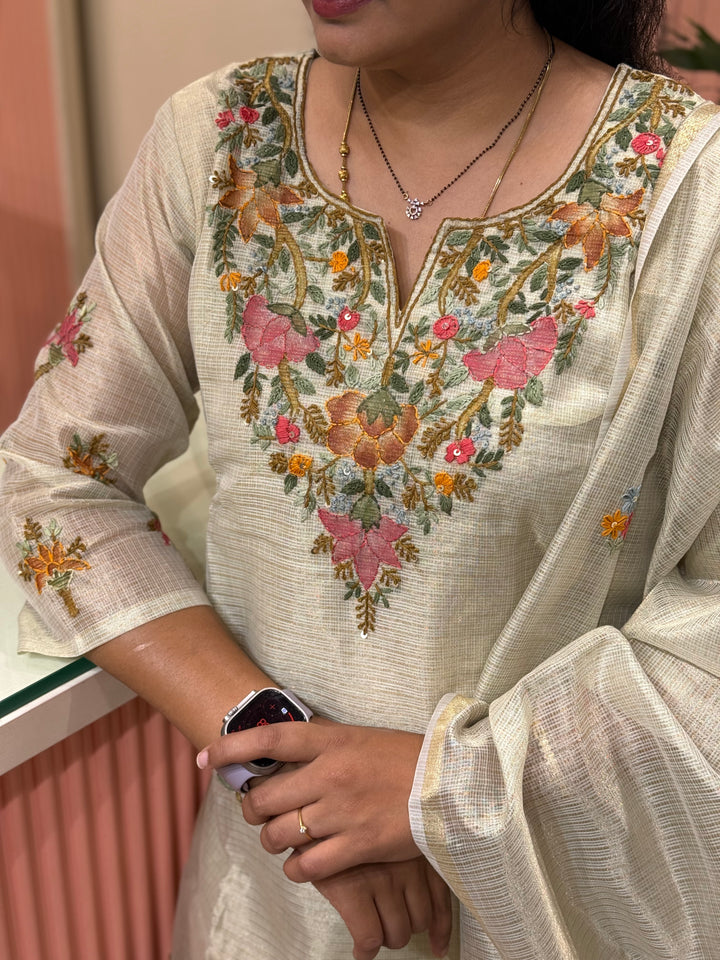 Zari Kota fabric with Hand Embroidery work (Cotton Lining) | R179