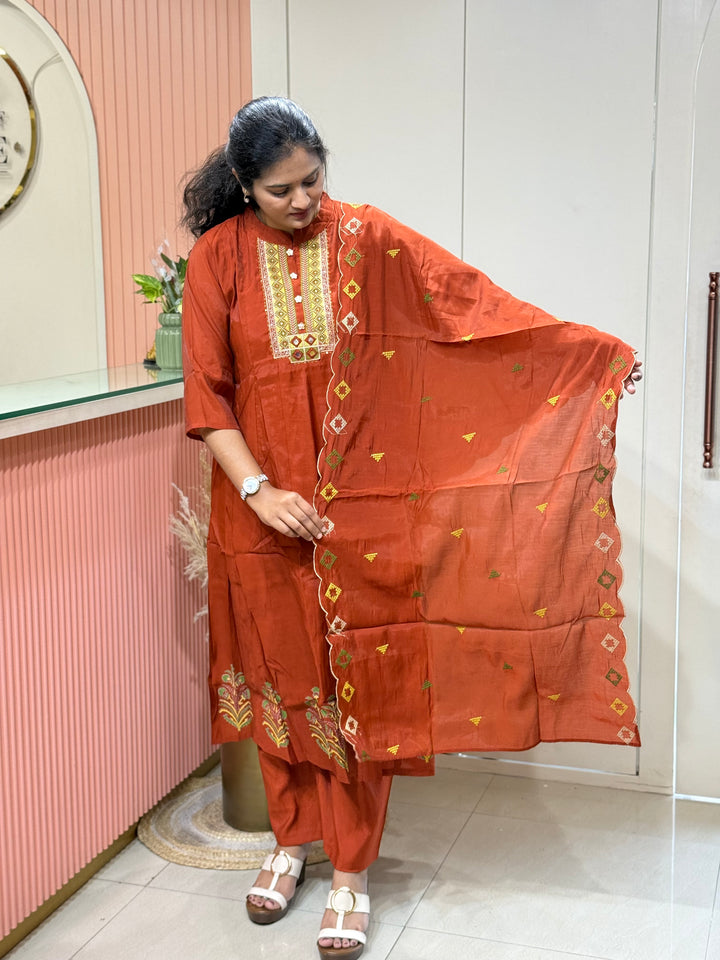 Mul Chanderi Collection with High neck | R216
