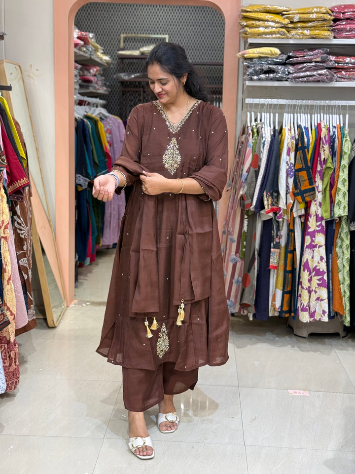Mul Chanderi Silk 3 Pc Kurta Set | Party Wear| R138