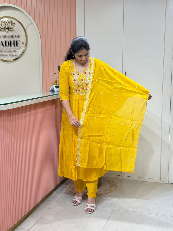 Premium Mul Chanderi Collection with Dupatta | Kali Pattern &amp; Handwork| R206
