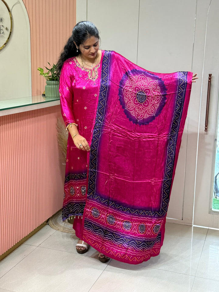 Gaji Satin Collection with Bandini print ( Dupatta Gaji Satin ) | R229