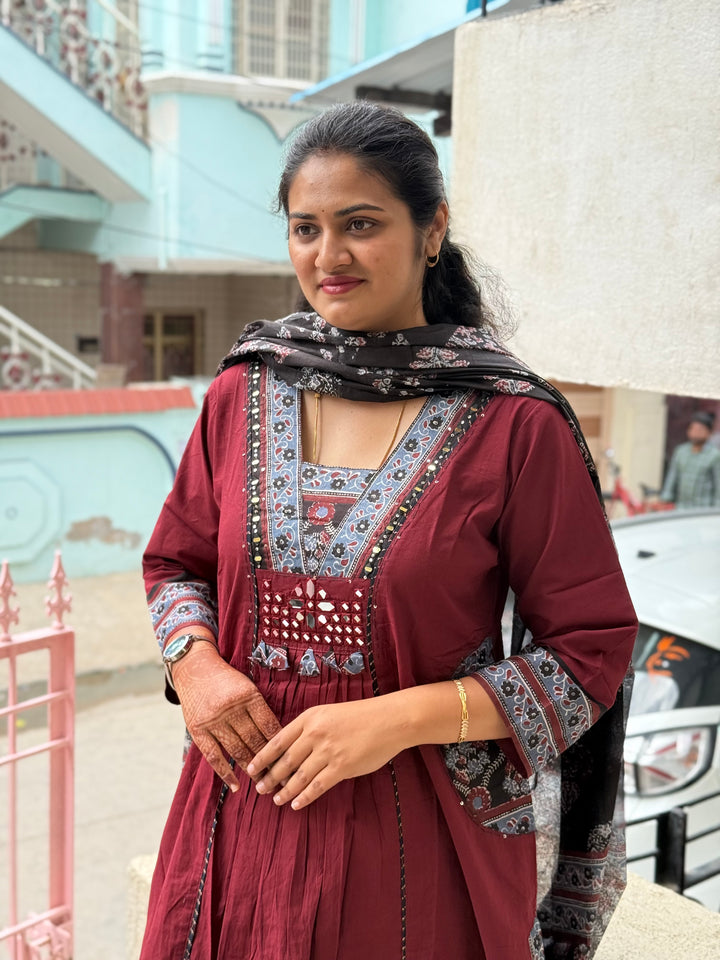 Cotton Yoke Pattern Collection – Real Mirror Work &amp; Pocket Patch | R173