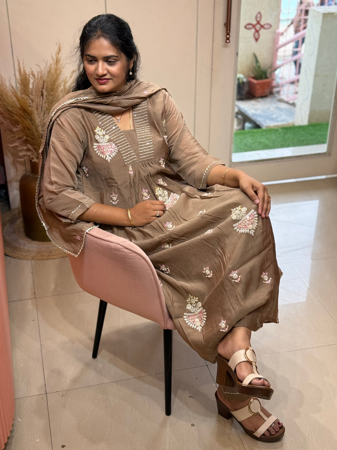 Pure Mul Chanderi handwork collection A Line Pattern | R229
