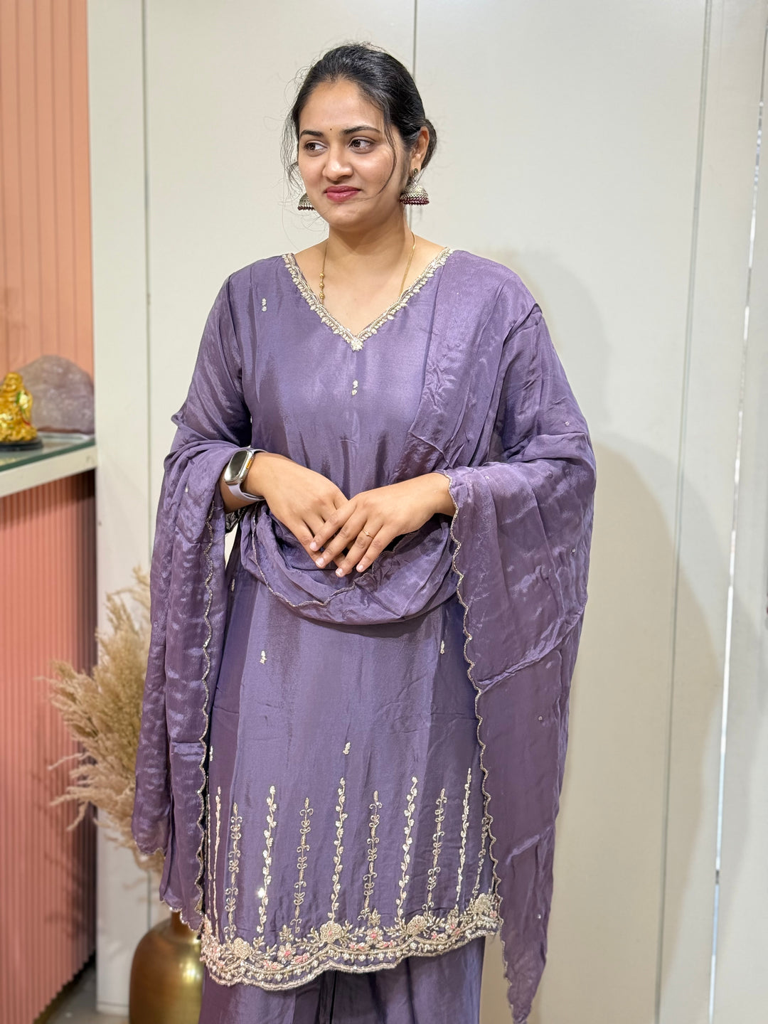 Premium Chinon Hand Embroidered 3 Pc Suit – RADHE32