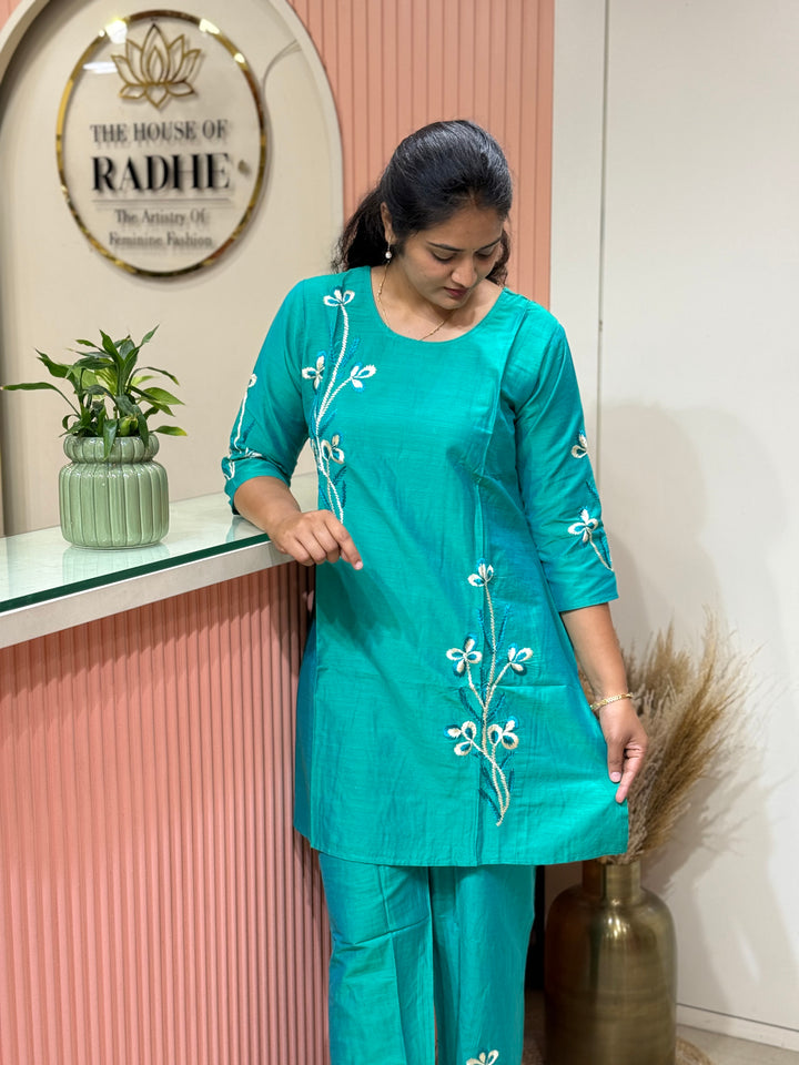 Co-Ord Set Collection with Beautiful Embroidery Design in Top and Bottom | R137