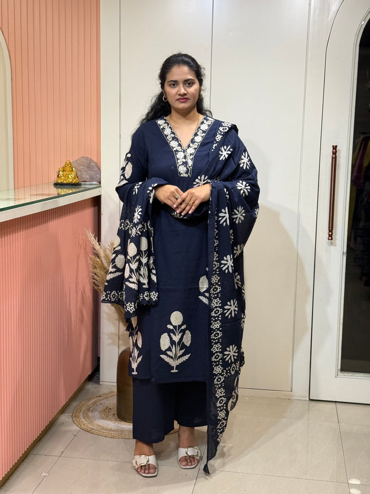 Pure 60-60 Cotton 3 Pc Kurta Set  | R108