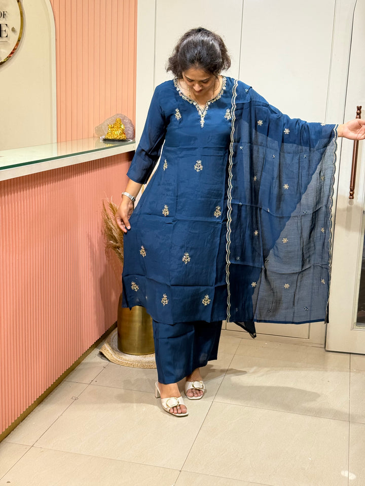 S Mul Chanderi 3 Pc Kurta Set | Semi Party Wear With CottonLining (New Arrivals )| R138