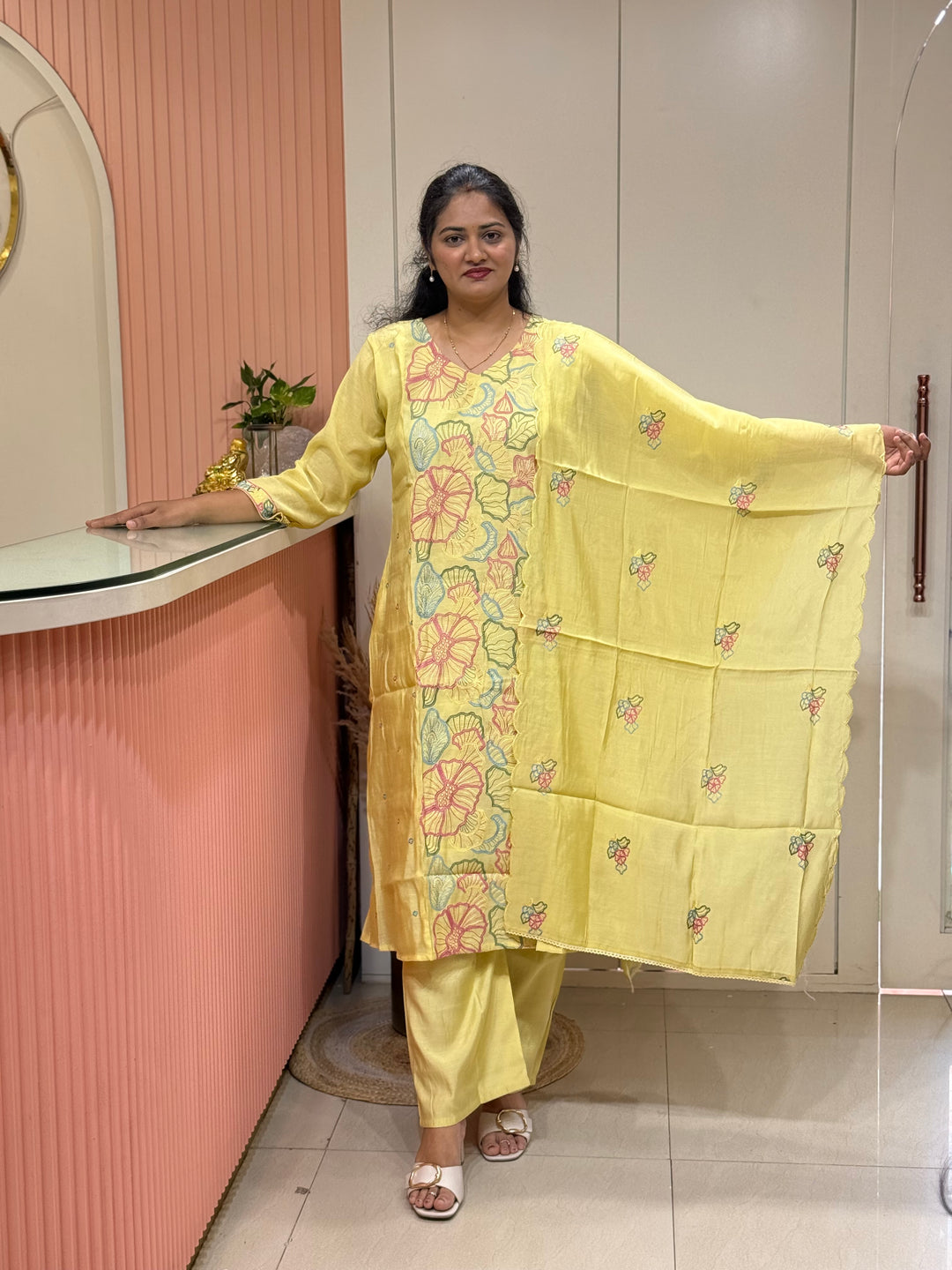 Mul Chanderi with Embroidery work ( Cotton Lining )| R204