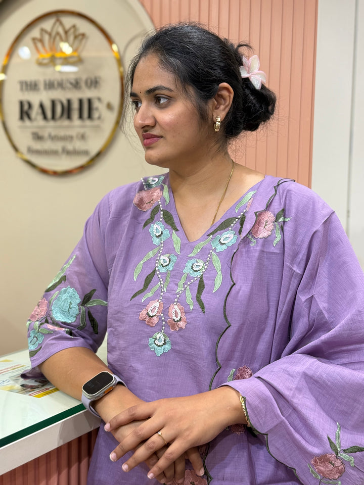 Mul Chanderi Kurta Set with Mul Cotton Lining &amp; Floral Embroidery – RADHE90