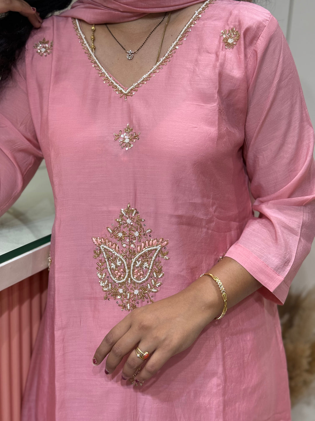 Mul Chanderi Collection Semi Party Wear (Cut Dana &amp; bead Work) A-Line Pattern | R214