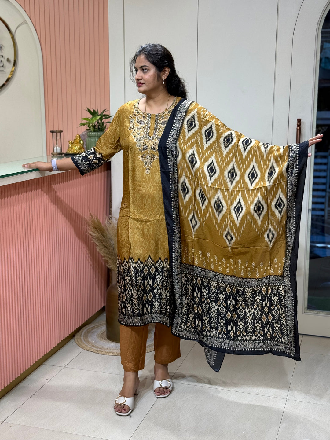 Tusser fabric with Ikkat design Collection (Cotton Lining )| R227