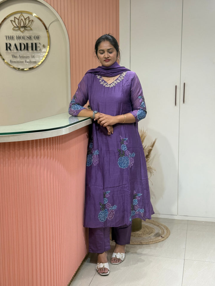 Pure Banarasi Mul Chanderi 3 Pcs Kurti set | R218