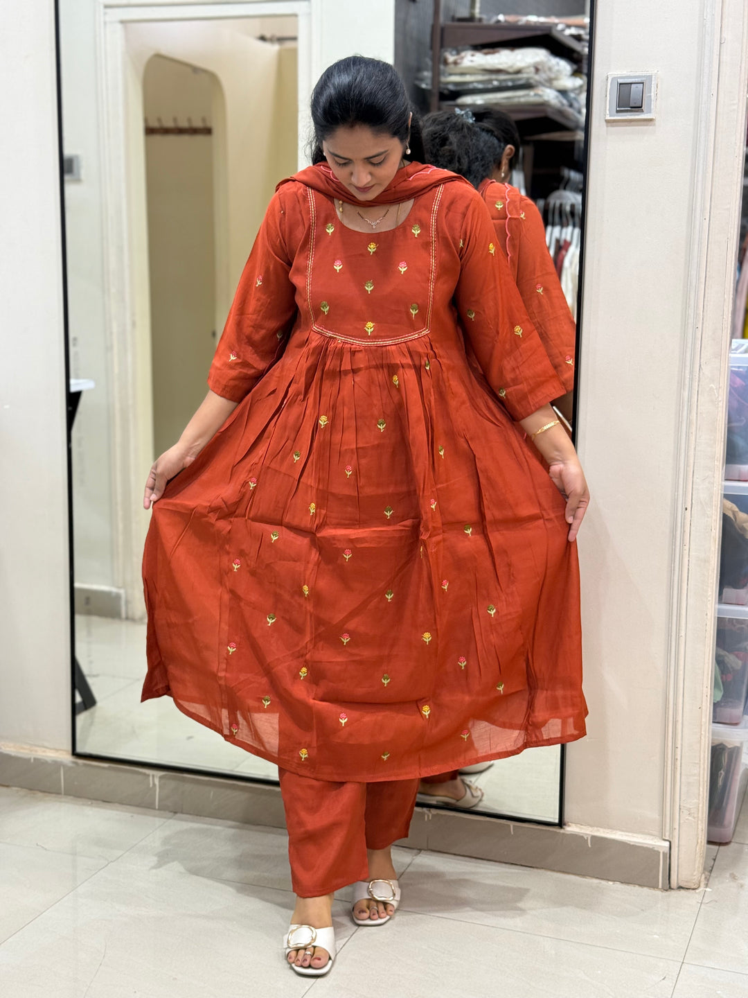 Mul Chanderi with cute Embroidery work | R208