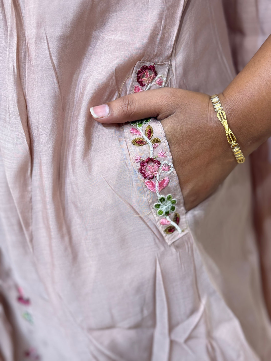 Mul Chanderi Collection with Embroidery work Both sides pockets | R208