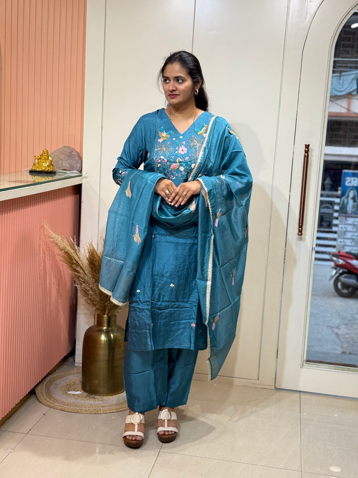 Premium Dola Silk 3 Pc Sets – Handwork Collection | R141