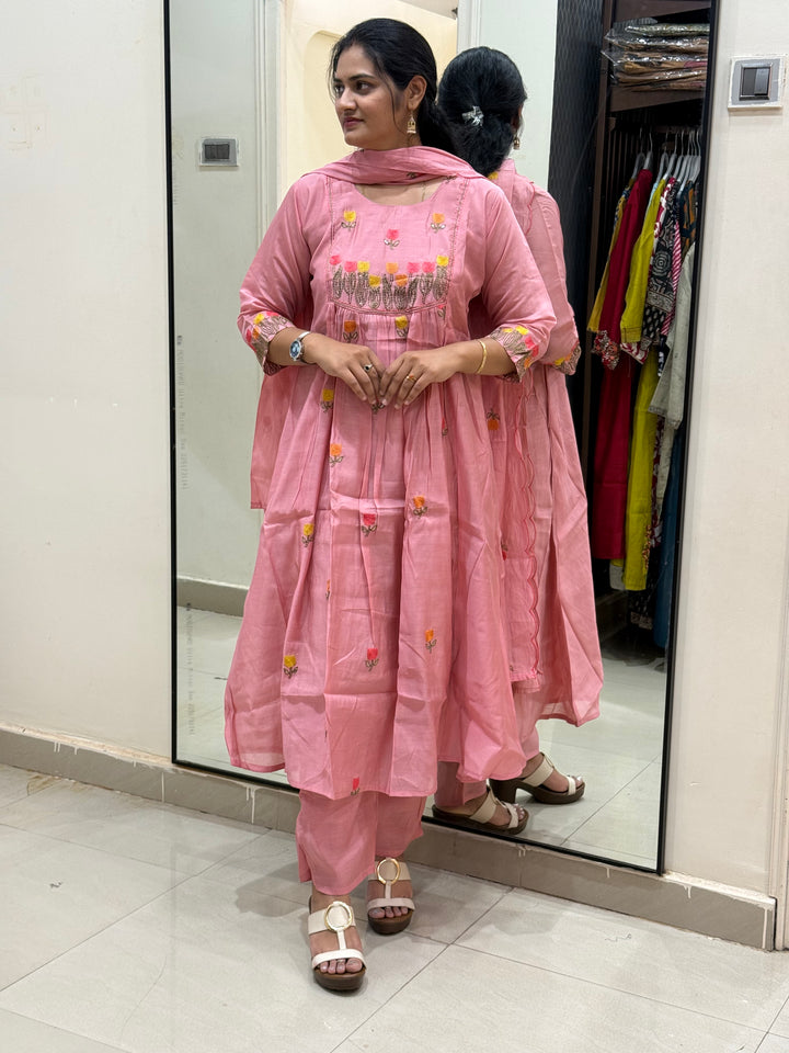 Mul Chanderi Embroidery Collection – Elegant Flare Pattern | R179