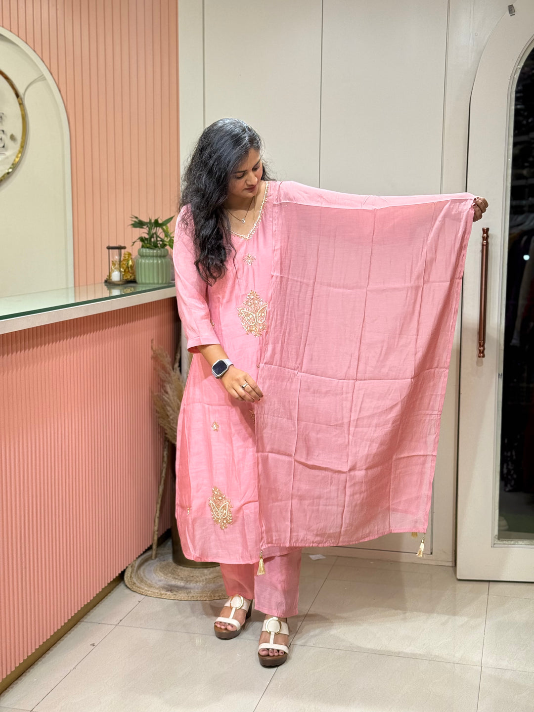 Mul Chanderi Collection Semi Party Wear (Cut Dana &amp; bead Work) A-Line Pattern | R214
