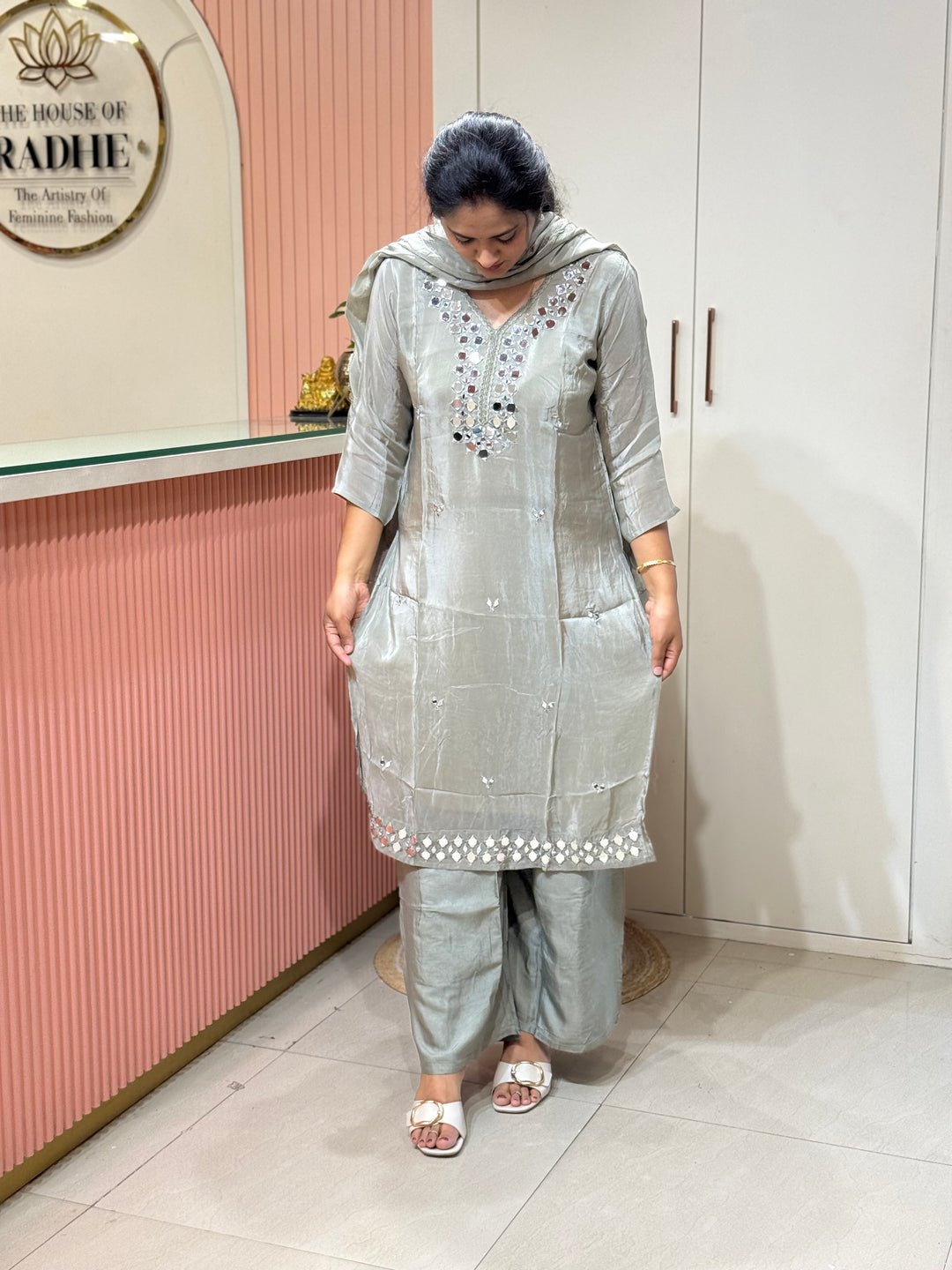 Pure HO Crepe Collection with Hand Real Mirror Work (Cotton Lining) | R221