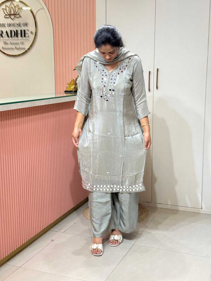 Pure HO Crepe Collection with Hand Real Mirror Work (Cotton Lining) | R221