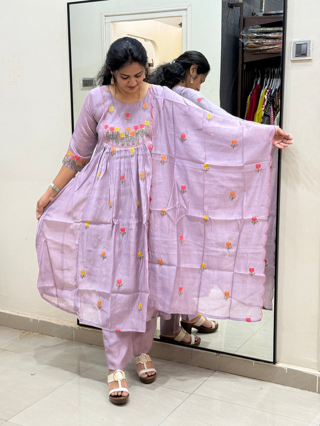 Mul Chanderi Embroidery Collection – Elegant Flare Pattern | R179
