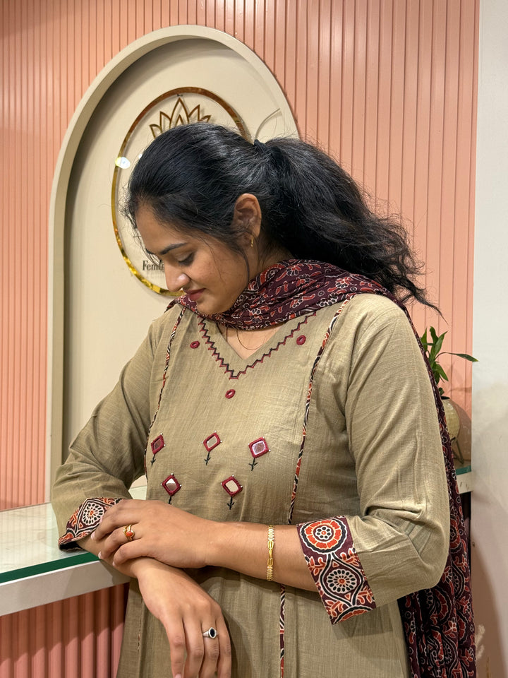 Khadi Cotton Collection With Ajrakh Print Dupatta | R210