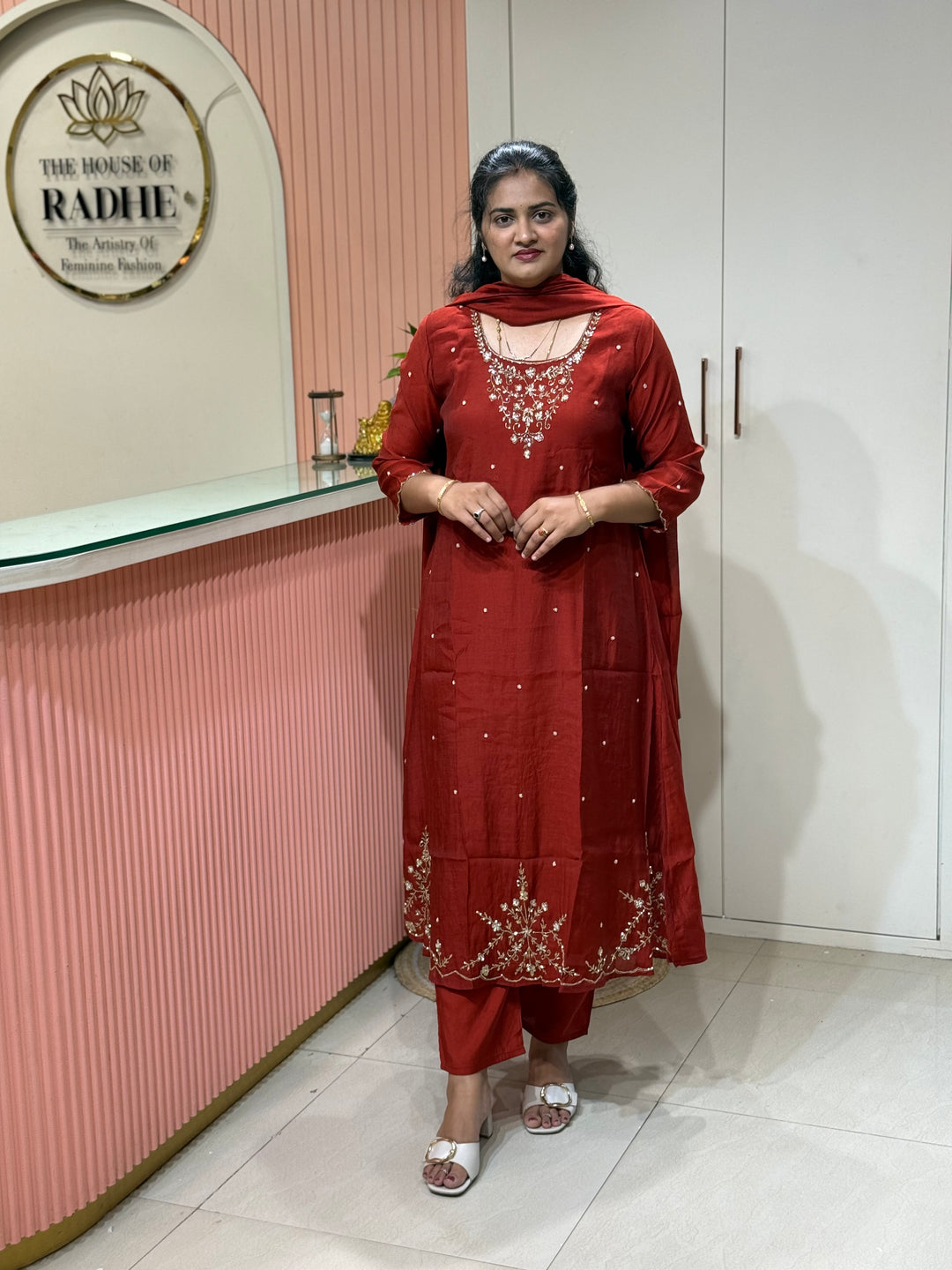 Coral Mul Chanderi semi Party Collection with Cut Dana Work (Restocked)| R206