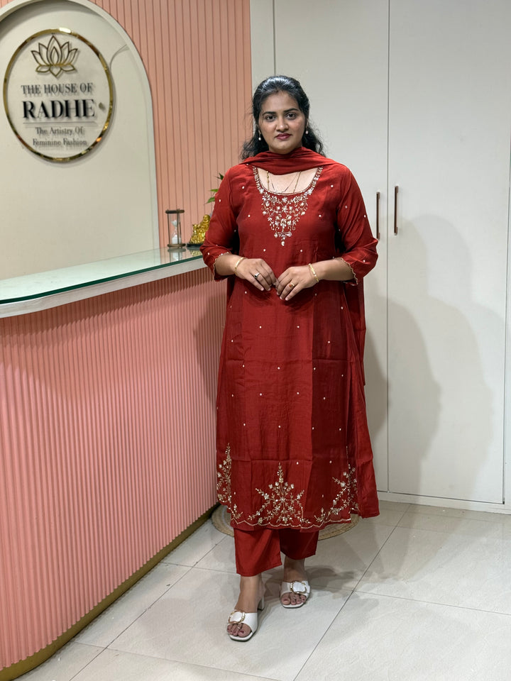 Coral Mul Chanderi semi Party Collection with Cut Dana Work (Restocked)| R206
