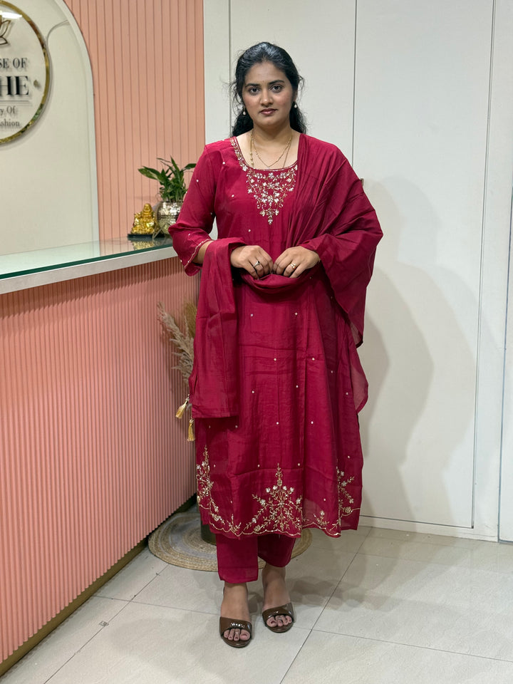 Coral Mul Chanderi semi Party Collection with Cut Dana Work (Restocked)| R206