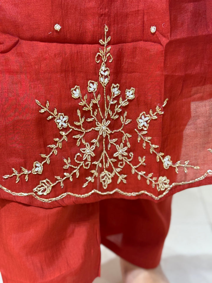 Coral Mul Chanderi with Cut Dana Work | R206