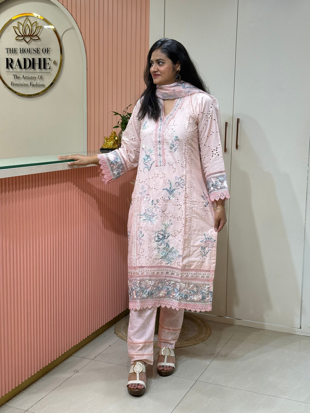 Premium Designer Schiffli 3-Piece Set with Kota Doria Dupatta | R221