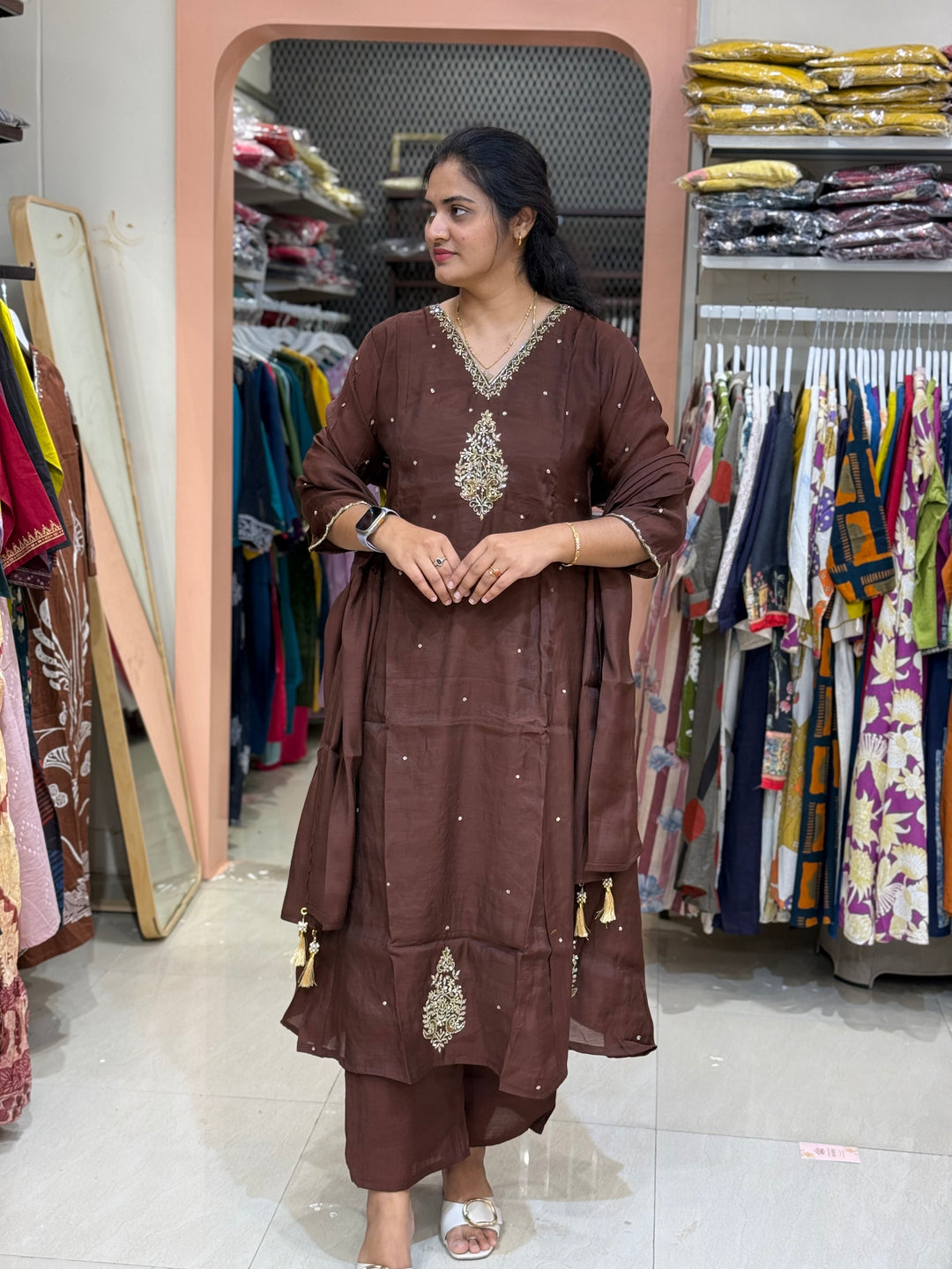 Mul Chanderi Silk 3 Pc Kurta Set | Party Wear| R138