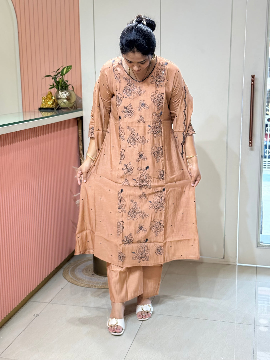 Mul Chanderi with Embroidery Work (Cotton Lining) | R138