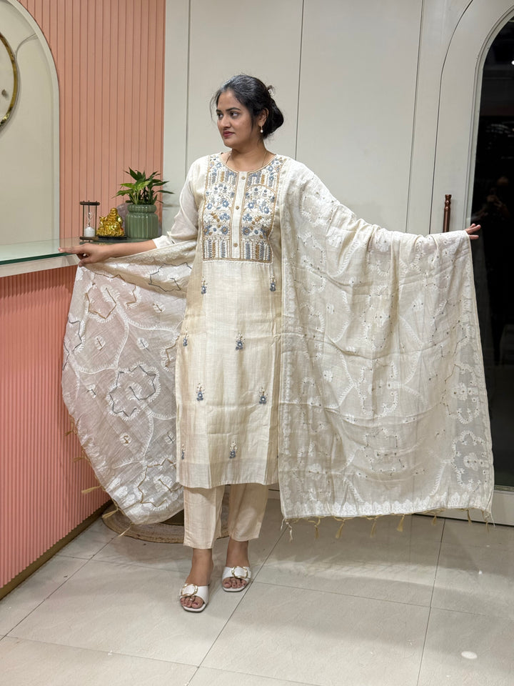 Pure Jamdani Collection with full Length Dupatta and Hand embroidery work (Cotton Lining )| R211